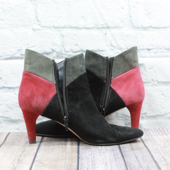 Prevata Colorblock Suede Side Zip Ankle Heeled Italian Booties 7.5 B - Picture 9 of 11